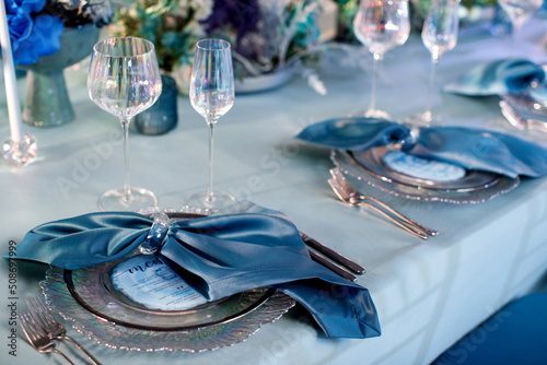 Table set for wedding or another catered event dinner