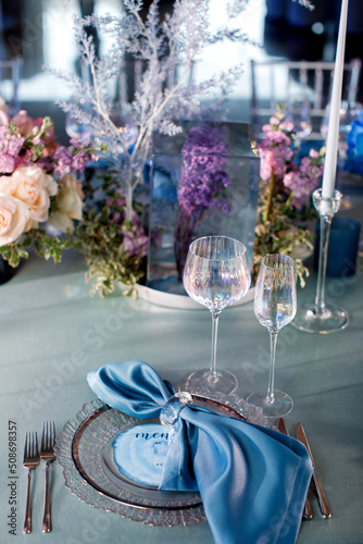 Table set for wedding or another catered event dinner