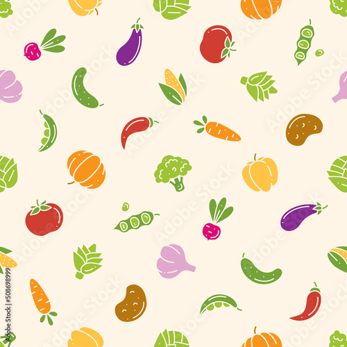 Fototapeta Naklejka Na Ścianę i Meble -  Seamless pattern with simple colourful vegetables. VVector flat background for prints and wallpapers