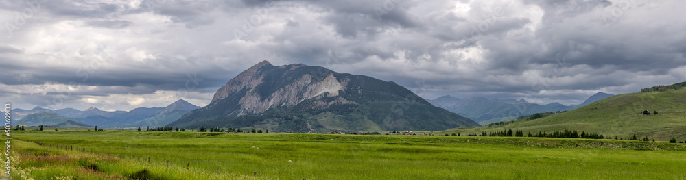 Super panoramic view of Crested butte landscape in Colorado during summer time.
