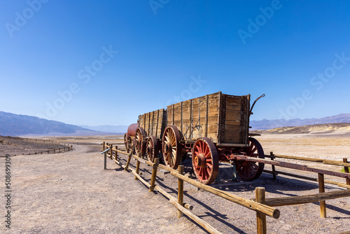 Historic 20 Mule wagon at Harmony Borax Works mine in Death Valley national park, California, USA
