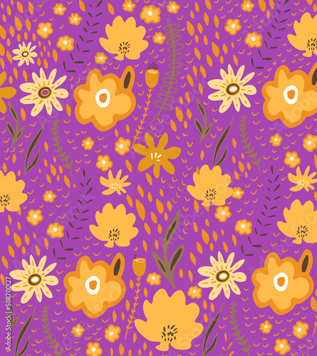 Chamomile flower, dandelions modern print. A simple spring pattern made from fabric and wrapping paper.