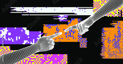 3D low-poly models of hands about to touch each other, as in the "Creation of Adam" scene.
