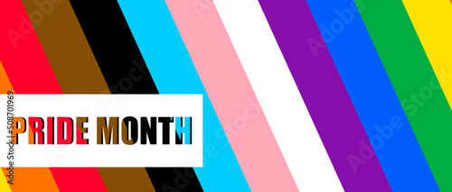 Inclusive Pride Background with Progress Pride Flag Colors. LGBTQ Rainbow flag with Pride Month
