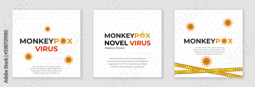Monkeypox virus medical banner set. awareness and alert against disease spread. Monkey Pox virus outbreak pandemic design. Vector illustration on white background