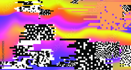 Neon gradient background with pixel flickers. Abstract geometric illustration.