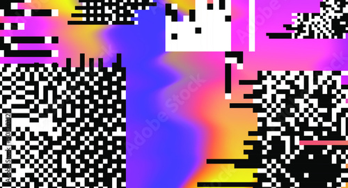 Neon gradient background with pixel flickers. Abstract geometric illustration.