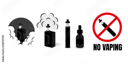 Electronic Cigarette Isolated Element Vaping Vape Elements for Vapor Bar and Vape Shop and No Smoking No Vaping Prohibition Icon
