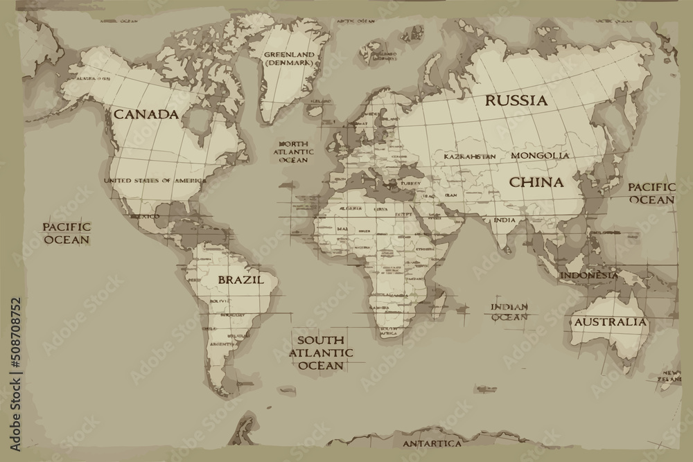Vintage world map vector illustration.