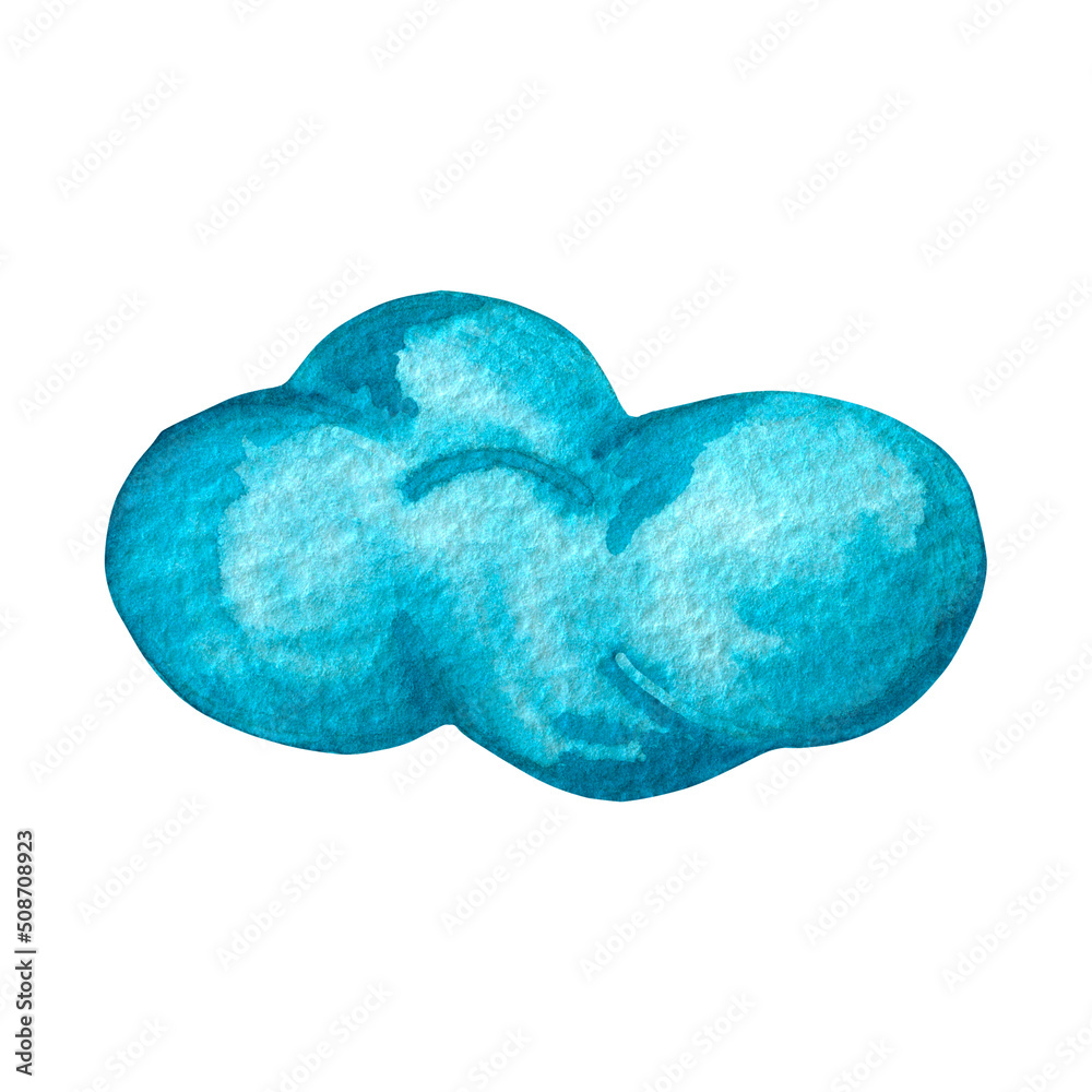 Watercolor cartoon fluffy blue cloud in children style. Sky summer illustration isolated Watercolor cartoon fluffy blue cloud in children style. Sky summer illustration isolated