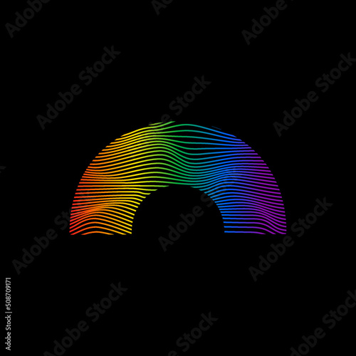 Dynamic line wave LGBTQ+ sexual identity pride concept. Rainbow colors in rainbow shape on black background