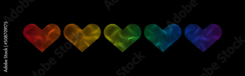 Dynamic line wave LGBTQ+ sexual identity pride concept. Rainbow colors in heart shape on black background