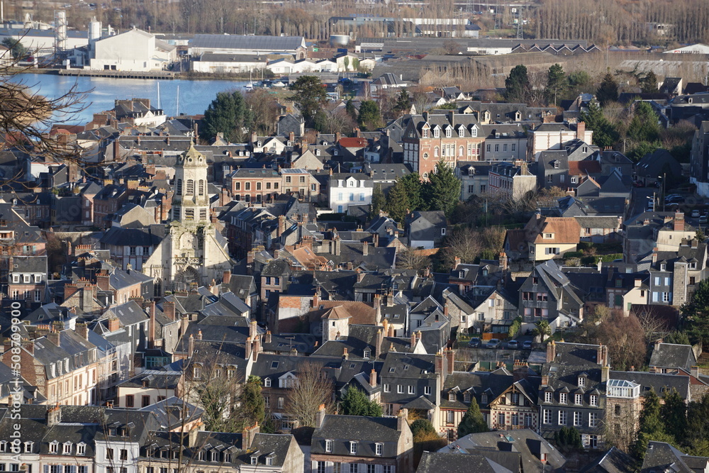 panoramic view of  the town of honfleur, normandy, france