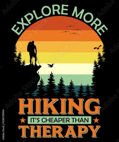 Explore more hiking it's cheaper than therapy t-shirt design | Vintage hiking t-shirt design