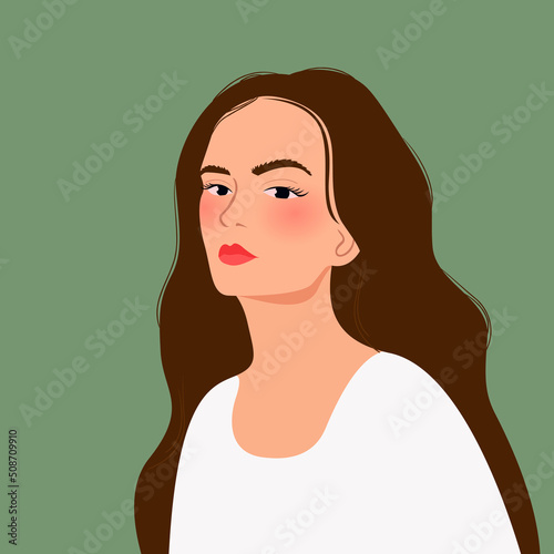 woman with long brown hair in a white sweater looking down