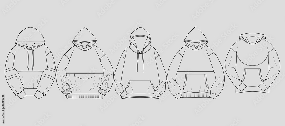 Set of hoodie oversized outline drawing vector hoodie oversized in a sketch style trainers template outline vector Illustration Stock Vector Adobe Stock