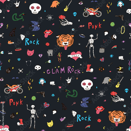 Punk rock doodles vector seamless pattern