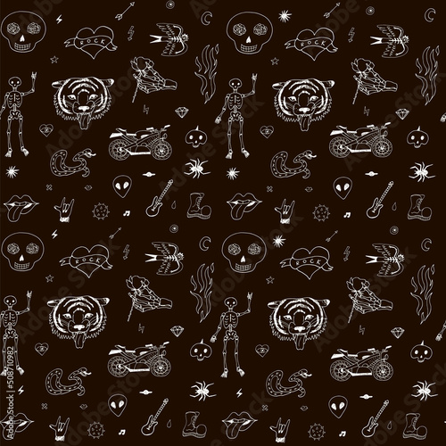 Punk rock doodles vector line illustrations set