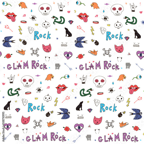 Punk glam rock doodles vector seamless pattern
