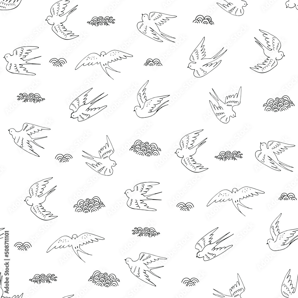 Swallow bird line vector seamless line pattern