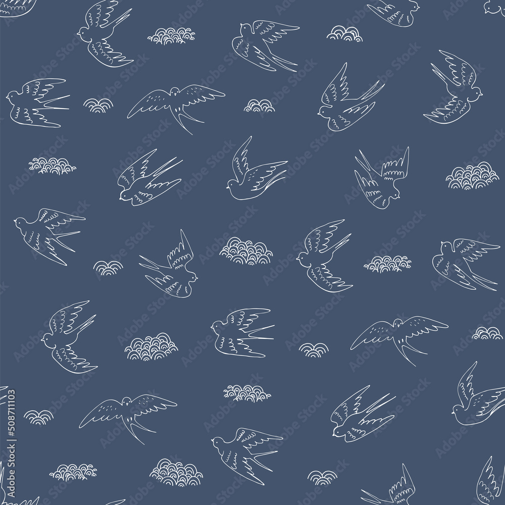 Swallow bird line vector seamless line pattern