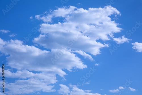 Cumulus cloud formations on a blue sky day