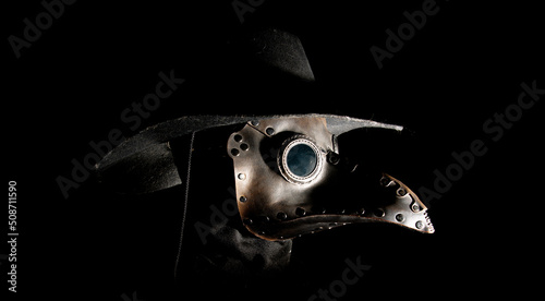Photography steempunk plague doctor costume for halloween with leather