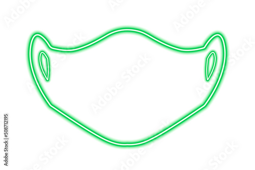 The silhouette of a medical mask isolated on white. Green line in neon style