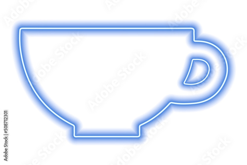 The shape of the mug, the neon blue contour isolated on white