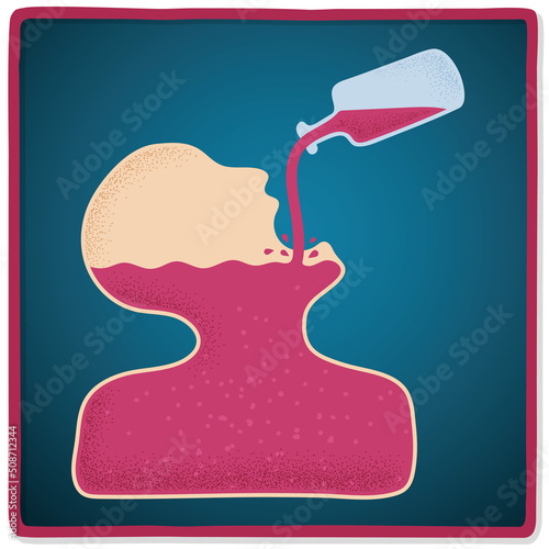 Person drinking alcohol, addiction problems, freehand drawing, vector illustration.