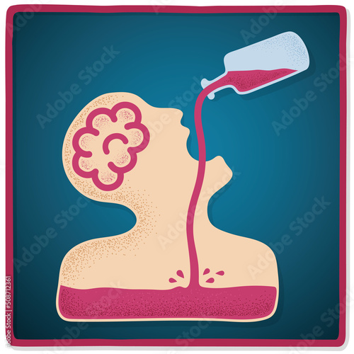 Person drinking alcohol, addiction problems, freehand drawing, vector illustration.
