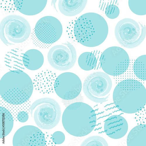 Watercolor style pattern with circle doodles in light blue colors. Turquoise vector abstract doodle template. Pastel color dotted pattern on white background. Polka dot backdrop with hand-drawn circle