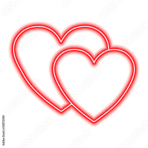 Two neon red hearts on a white background. Valentine's Day, love, couple, relationship, family
