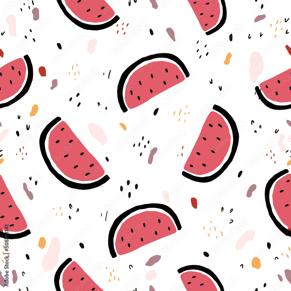 cute Seamless pattern with watermelon minimal design colorful, summer fruit, vacation, flat sign, vector wallpaper texture and illustration cute Seamless pattern with watermelon minimal design colorful, summer fruit, vacation, flat sign, vector wallpaper texture and illustration