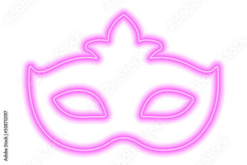 Carnival mask on the eyes. Neon pink contour on a white background