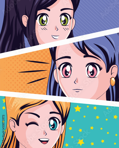 three anime girls