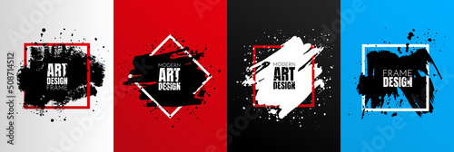 Vector illustration. Grunge frame gradient color. Ink brush stroke, paint splash isolated on background. Design elements for poster, book cover, magazine, layout, greeting or business card, brochure