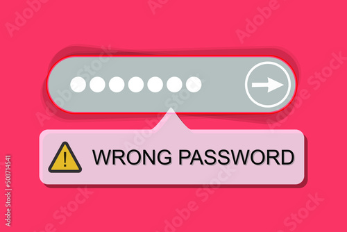 Login page with failure form. Wrong password. Incorrect key. Vector illustration.