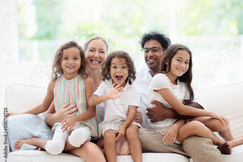 Beautiful family with kids at home