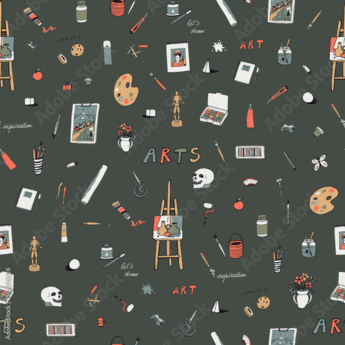 Art hobby painting class objects vector seamless pattern