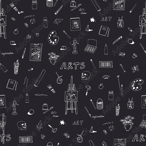 Art hobby painting class objects vector seamless pattern