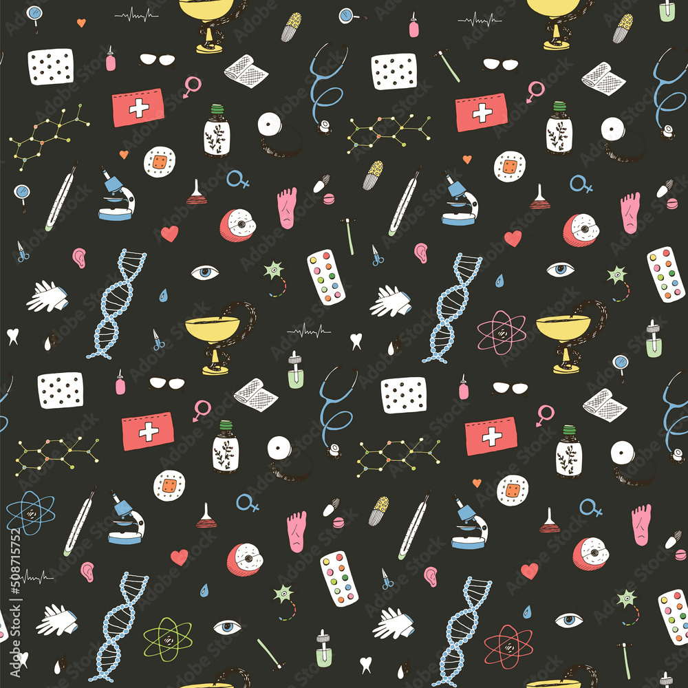 medicine objects vector seamless pattern
