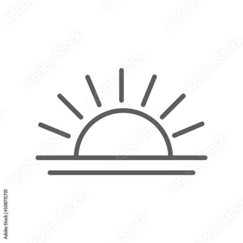 Rising sun linear icon. Morning. Evening. thin line illustration