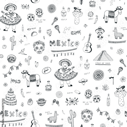 mexico travel vector seamless pattern