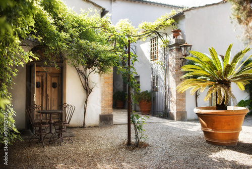 Romantic courtyard in the Italian villa.