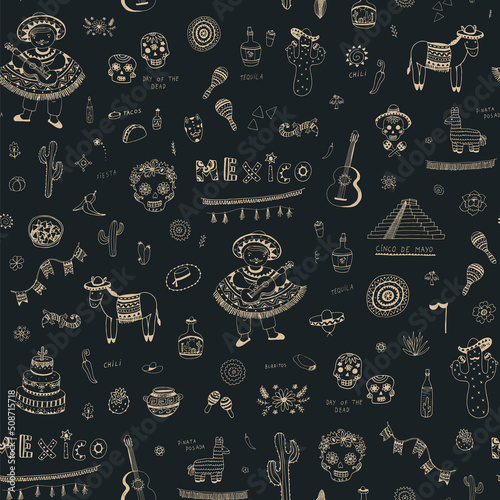 mexico travel vector seamless pattern