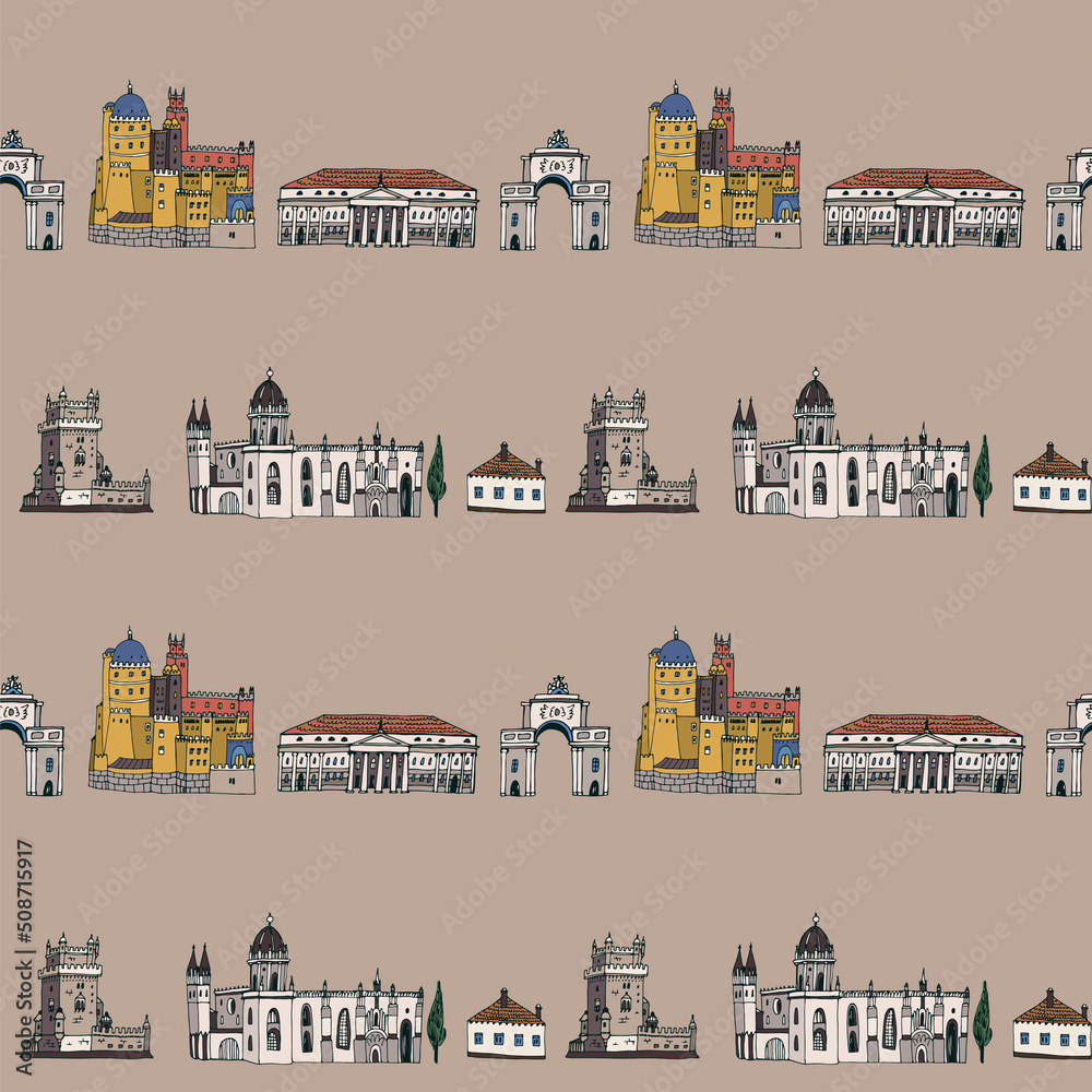 Travel lisbon portugal architecture vector seamless pattern