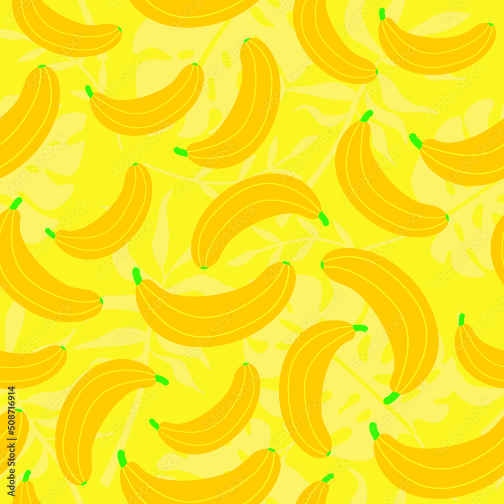 Exotic colorful tropical fruits  Bananas, banana Abstract elements Seamless background pattern Unique hand drawn stylish design