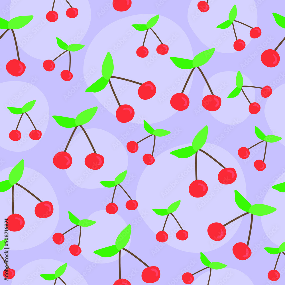 Cherry fruit pattern, cute heart fruit cartoon seamless background with dot, Vector illustration Cherry fruit pattern, cute heart fruit cartoon seamless background with dot, Vector illustration