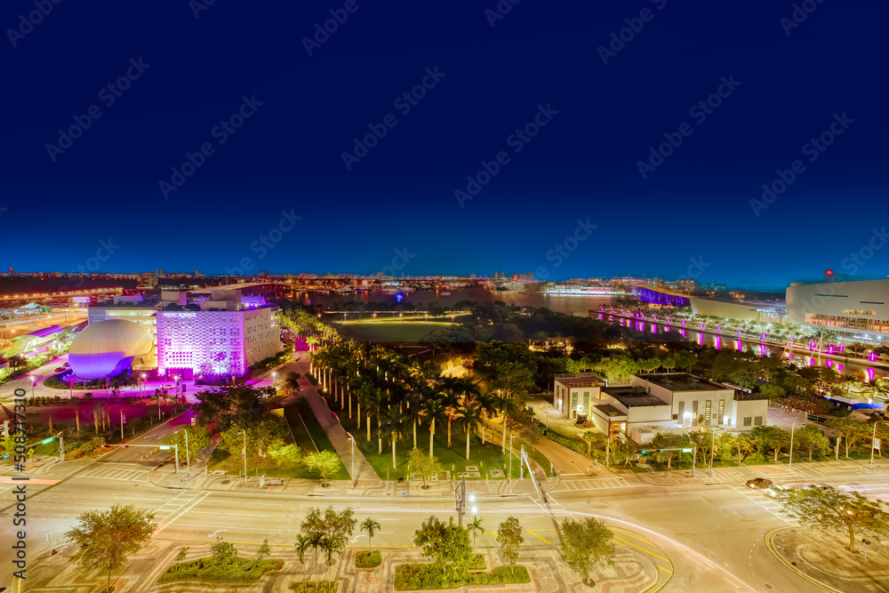 Miami night panorama view